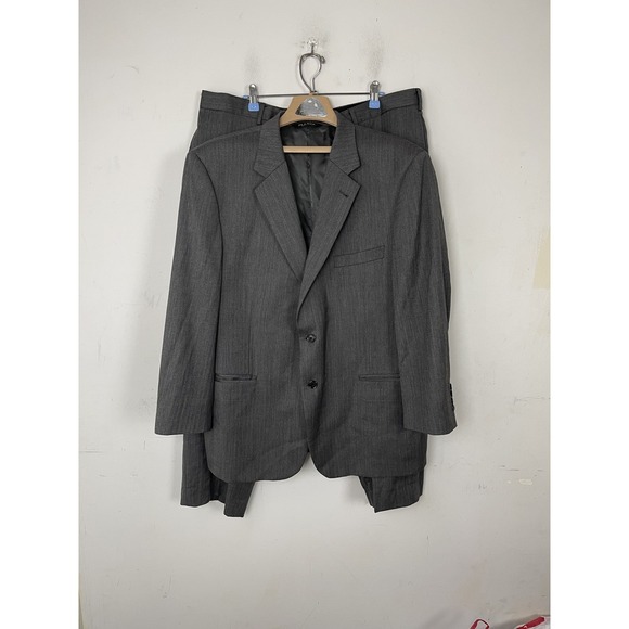 Jos A Bank Mens Suit 46S Jacket 35x28 Pants Gray 100% Wool Pinstripe Signature